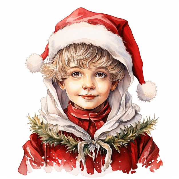 There is a painting of a child wearing a santa hat generative ai