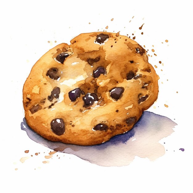 There is a painting of a chocolate chip cookie on a white surface generative ai