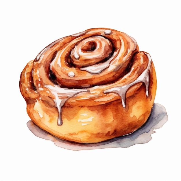 there is a painting of a cinnamon roll with icing on it generative ai