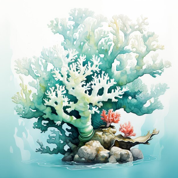 Там есть картина кораллового рифа с рыбой в воде.