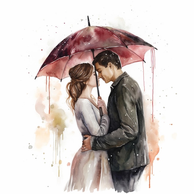 there is a painting of a couple kissing under an umbrella generative ai