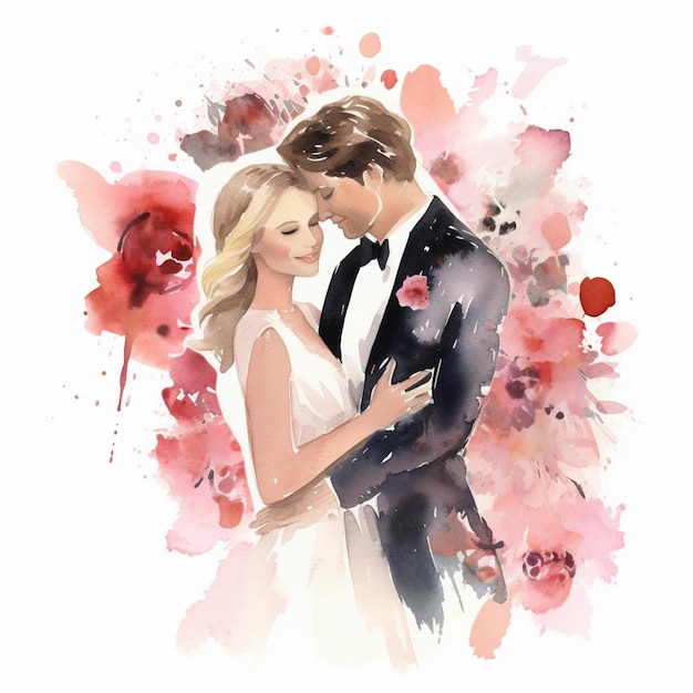 There is a painting of a couple in a wedding dress generative ai