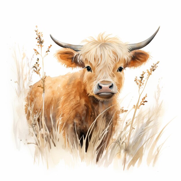 There is a painting of a cow that is standing in the grass generative ai