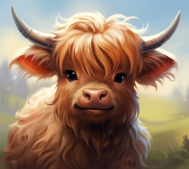 There is a painting of a cow with long hair and big horns generative ai