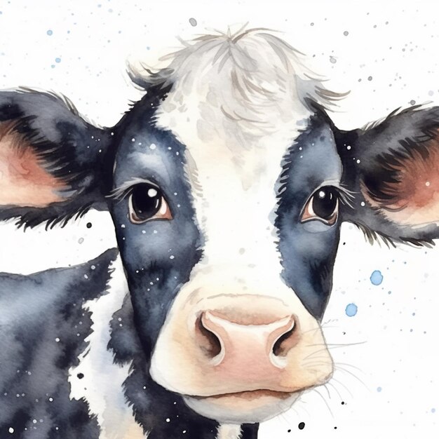 there is a painting of a cow with a white and black face generative ai