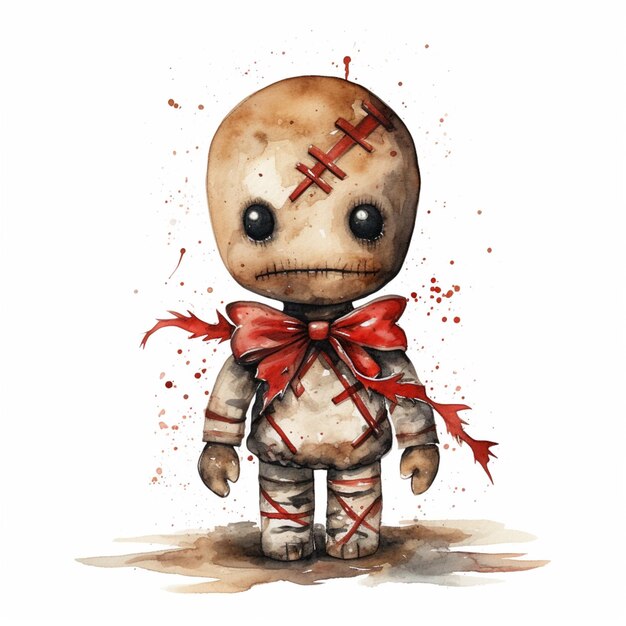 Photo there is a painting of a creepy doll with a red bow generative ai