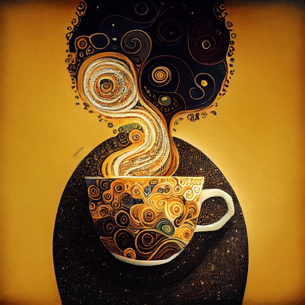 There is a painting of a cup of coffee with swirly designs generative ai