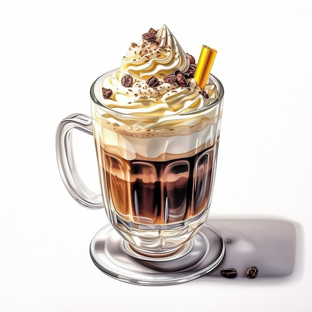 there is a painting of a cup of coffee with whipped cream and chocolate generative ai