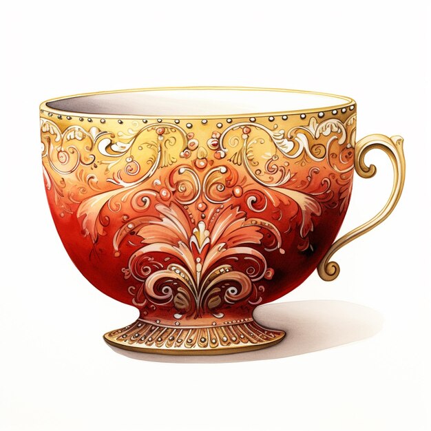 Photo there is a painting of a cup with a gold rim generative ai