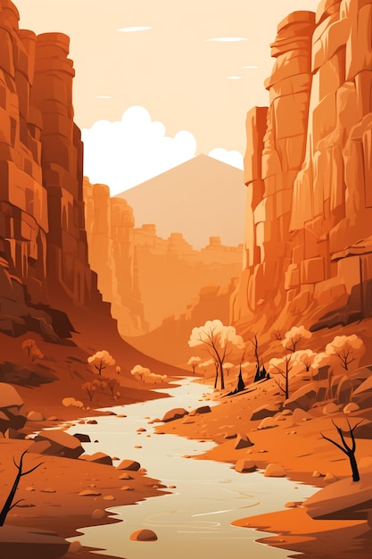 There is a painting of a desert scene with a river generative ai