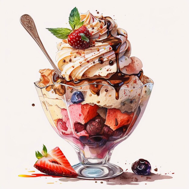 There is a painting of a dessert with strawberries and chocolate generative ai