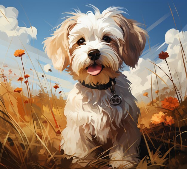 there is a painting of a dog sitting in a field generative ai