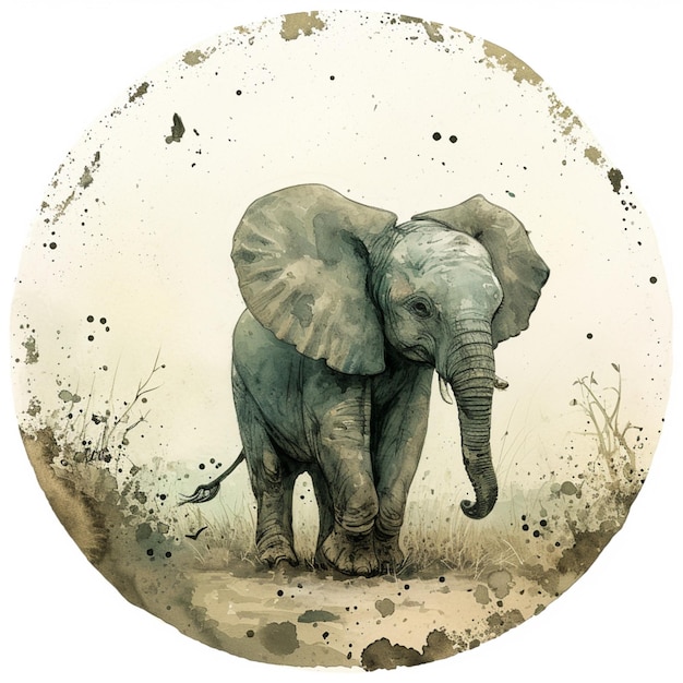 there is a painting of an elephant walking in the grass generative ai