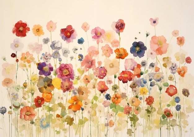 There is a painting of a field of flowers with a white background generative ai