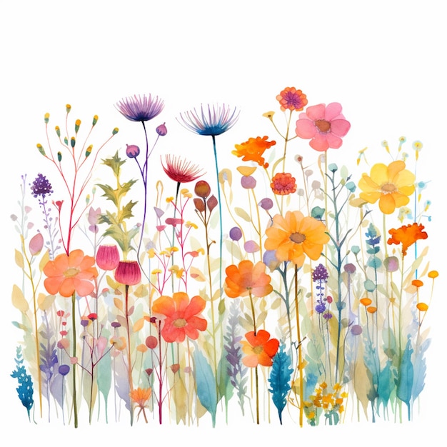 there is a painting of a field of flowers with a white background generative ai