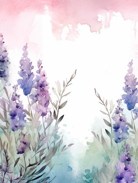 There is a painting of a field of purple flowers with a sky background generative ai