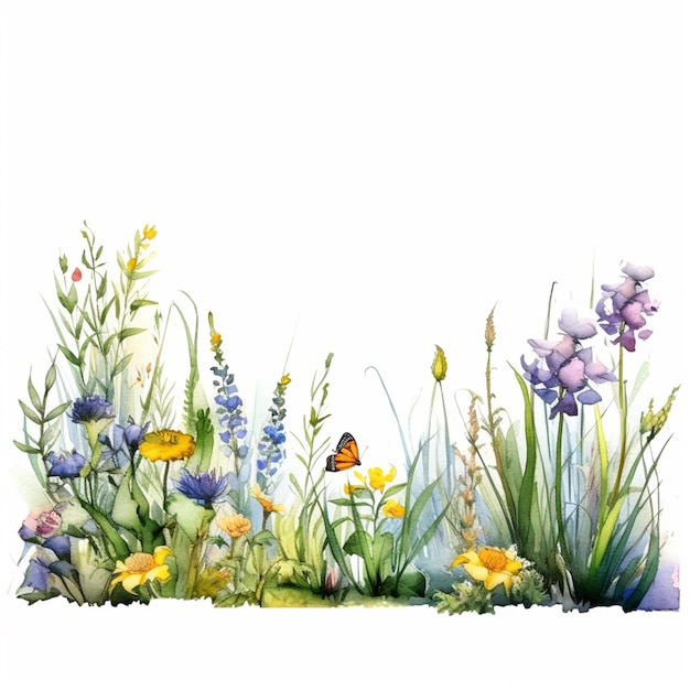 there is a painting of a field with flowers and a butterfly generative ai