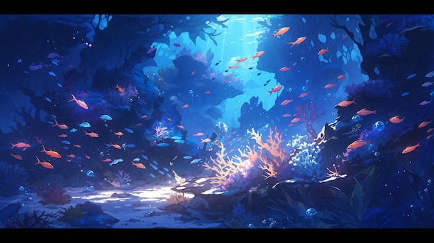 海の中に魚と火の絵がある生成AI