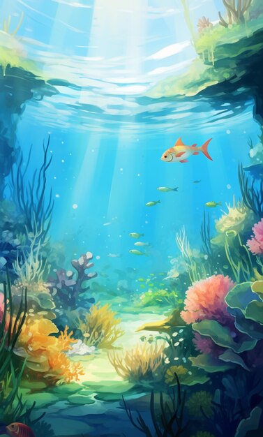 there is a painting of a fish in a sea with corals generative ai