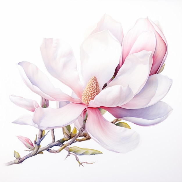 there is a painting of a flower on a branch with leaves generative ai