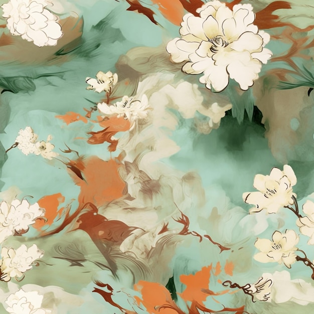 There is a painting of a flower pattern on a wall generative ai