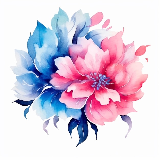there is a painting of a flower with blue and pink petals generative ai
