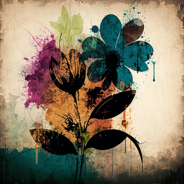 Photo there is a painting of a flower with a grunge effect generative ai