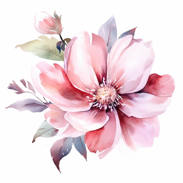 There is a painting of a flower with pink petals on it generative ai