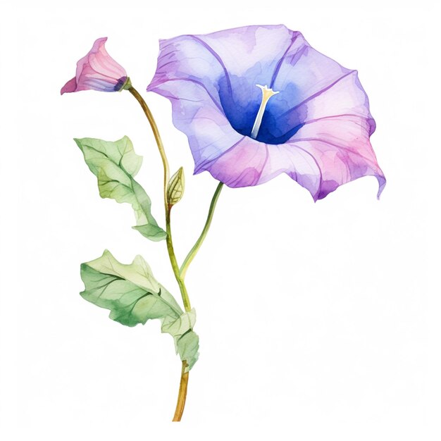 Photo there is a painting of a flower with a stem and leaves generative ai