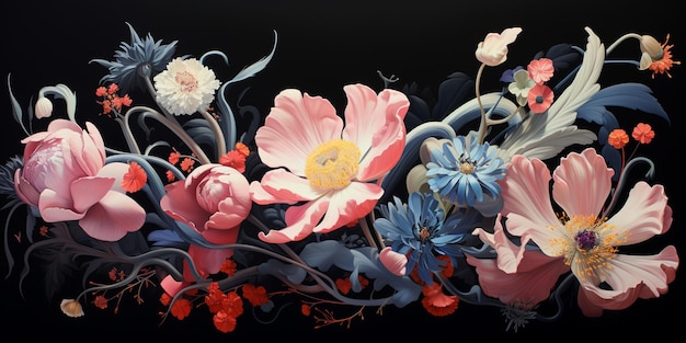 there is a painting of flowers on a black background generative ai