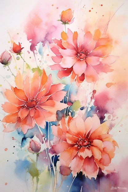 There is a painting of flowers that are painted on a paper generative ai