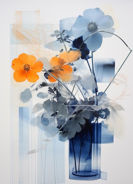 There is a painting of flowers in a vase on a table generative ai