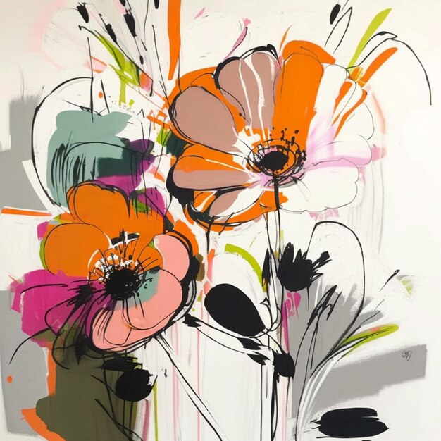 There is a painting of flowers on a white background generative ai