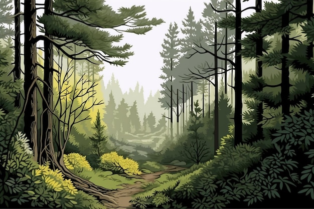 There is a painting of a forest scene with a path generative ai