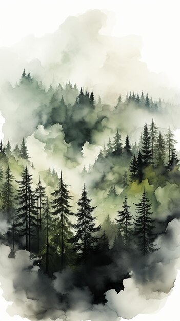 there is a painting of a forest with a lot of trees generative ai