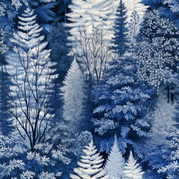 Foto c'è un dipinto di una foresta con alberi e neve generativa ai