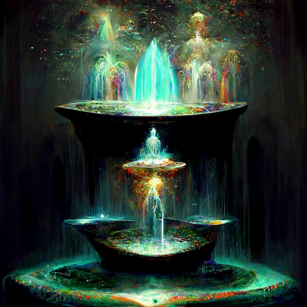 there is a painting of a fountain with a lot of water generative ai