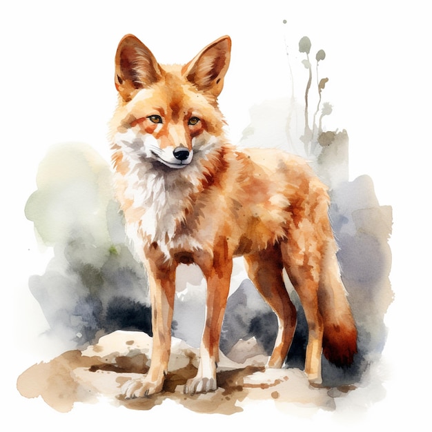 there is a painting of a fox standing on a rock generative ai