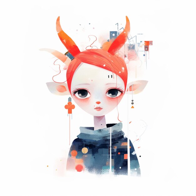 there is a painting of a girl with horns on her head generative ai