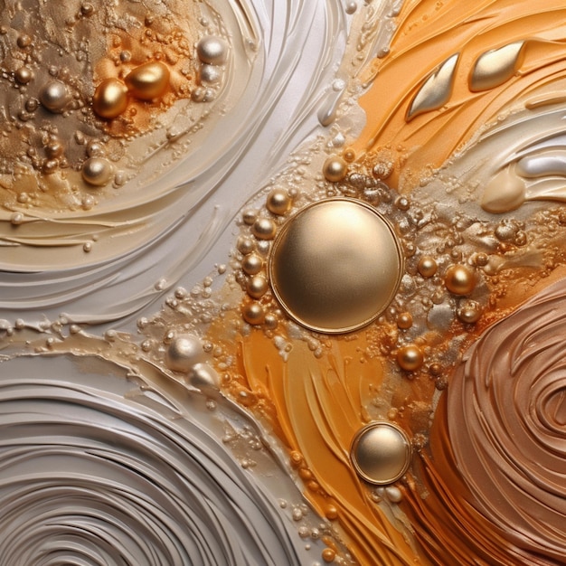 there is a painting of a gold and silver swirl and a gold and white swirl generative ai