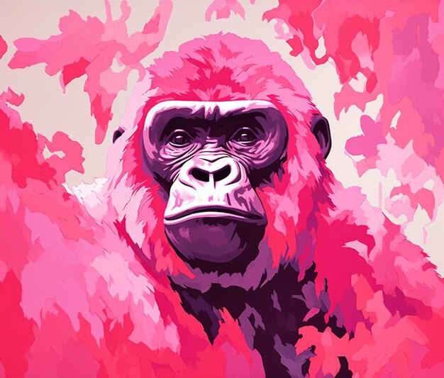 Foto c'è un dipinto di un gorilla con uno sfondo rosa generativo ai