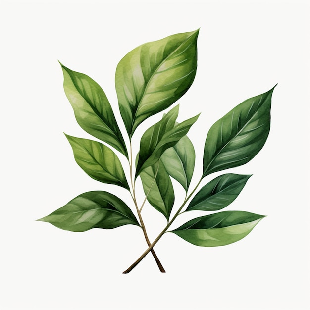 there is a painting of a green leaf on a white background generative ai