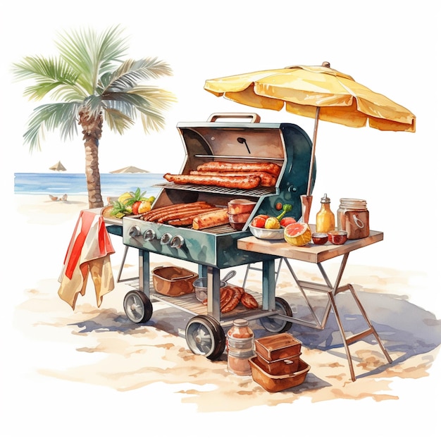 there is a painting of a grill with hot dogs on it generative ai