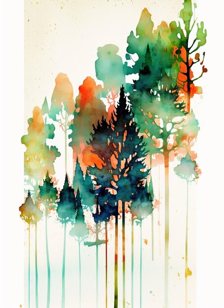there is a painting of a group of trees in the woods generative ai
