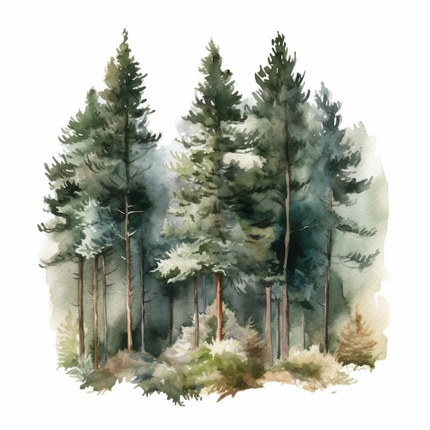 There is a painting of a group of trees in the woods generative ai