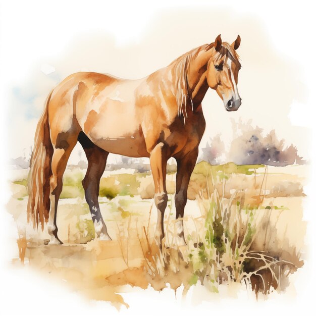 There is a painting of a horse standing in a field generative ai