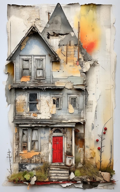 There is a painting of a house with a red door generative ai