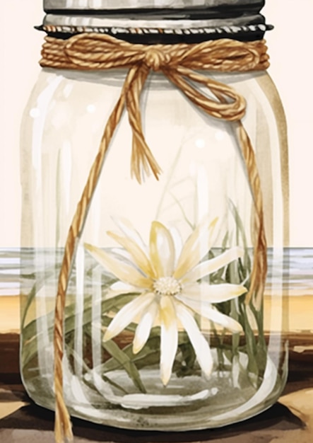 Photo there is a painting of a jar with a flower inside of it generative ai