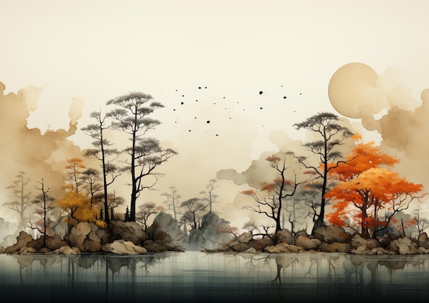 There is a painting of a landscape with trees and rocks generative ai