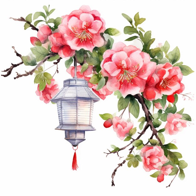 there is a painting of a lantern hanging from a tree generative ai